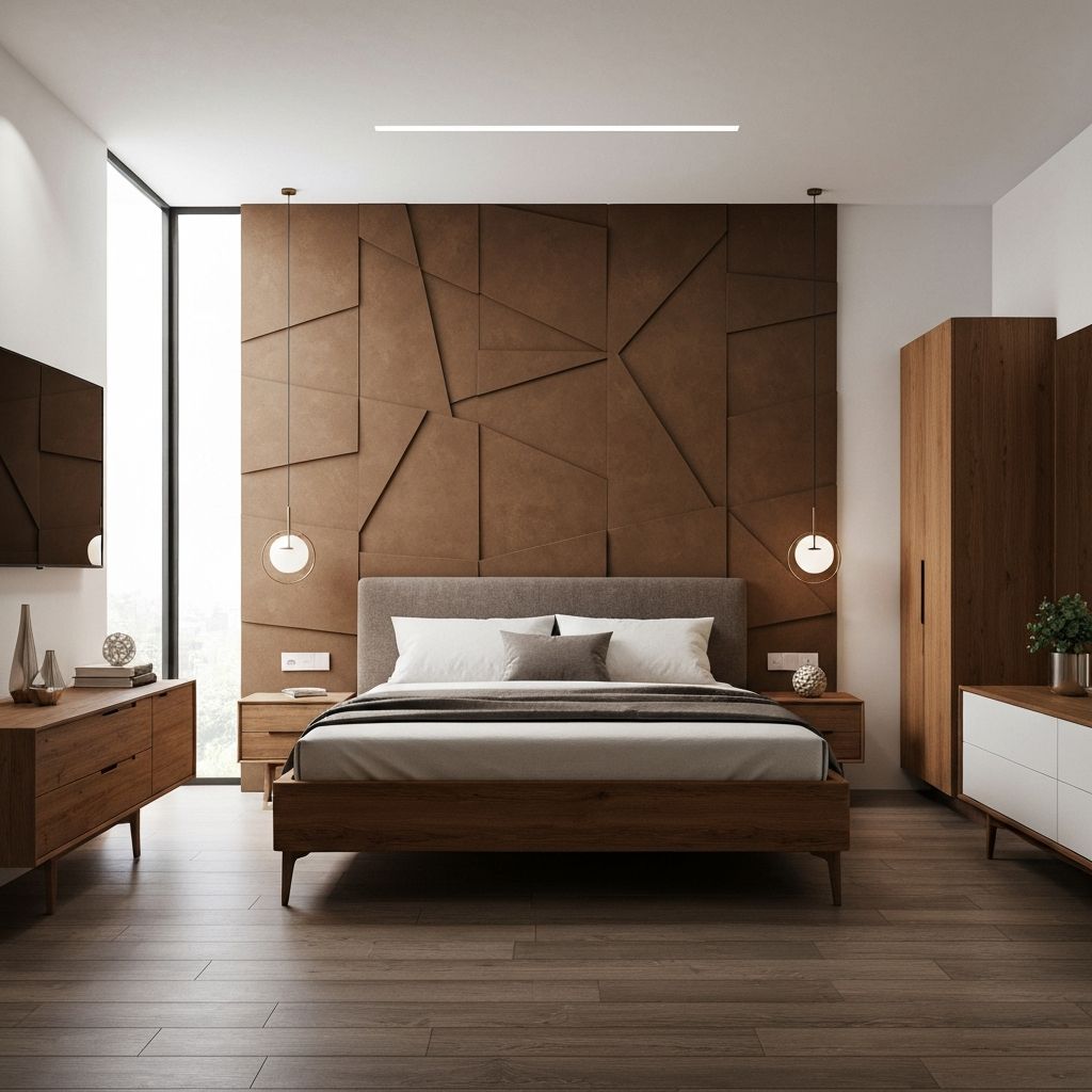 חדר שינה עם קיר ראש מיטה מעוצב